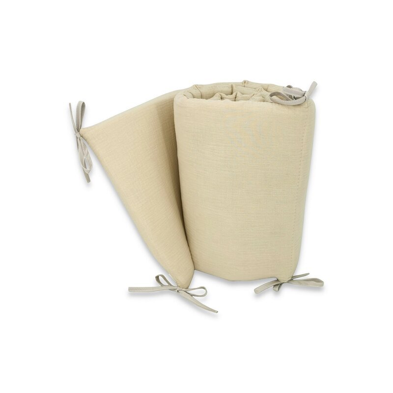 Qmini Aparatoare pentru patut Warm Beige din muselina dubla 180x30 cm cu panglici