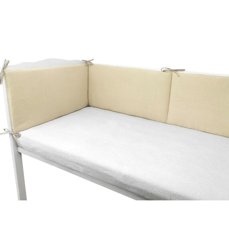 Qmini Aparatoare pentru patut Warm Beige din muselina dubla 180x30 cm cu panglici