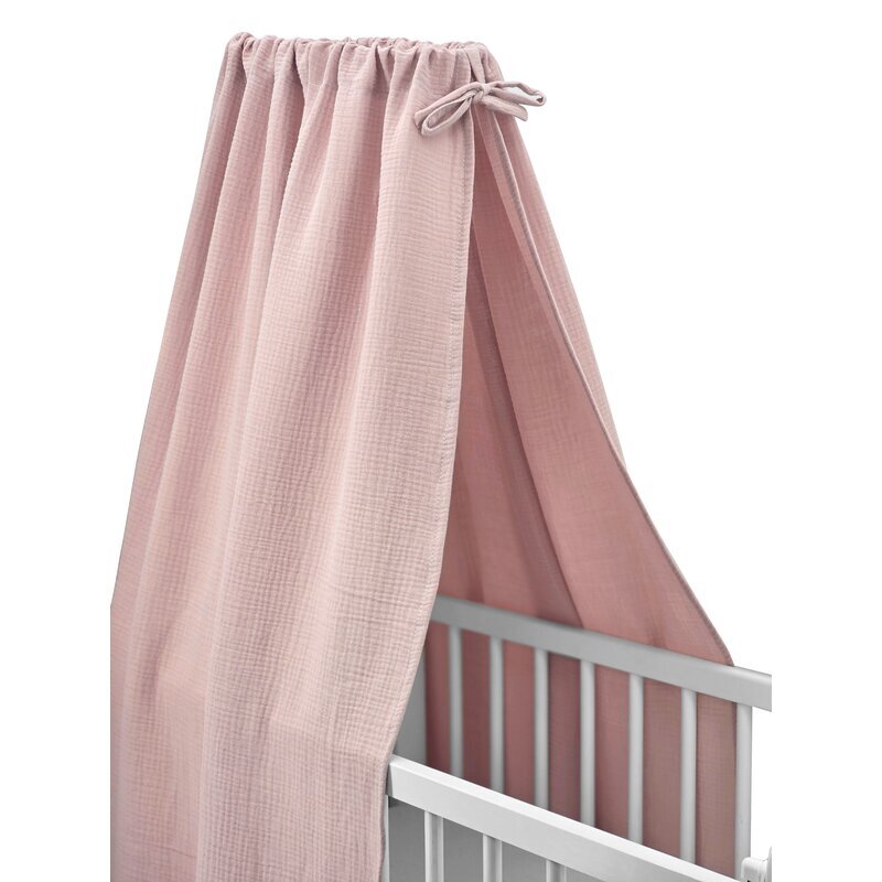 Qmini Baldachin pentru patutleagan Powder Pink din muselina dubla 145x200 cm