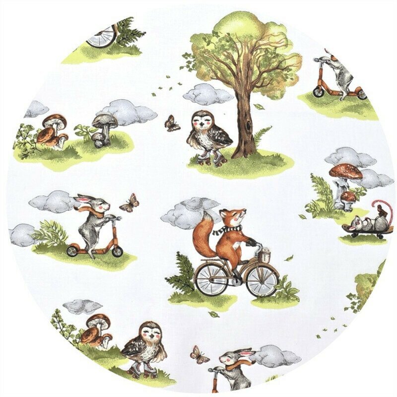 Qmini Cearceaf cu elastic Fox on bikes Natural pentru pat 160x80 cm din bumbac