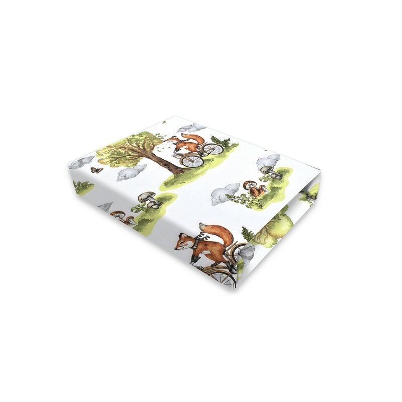 Qmini Cearceaf cu elastic Fox on bikes Natural pentru patut co-sleeper Aurora 76x43 cm din bumbac