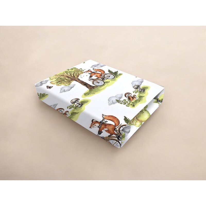 Qmini Cearceaf cu elastic Fox on bikes Natural pentru patut co-sleeper Leonie 83x50 cm din bumbac