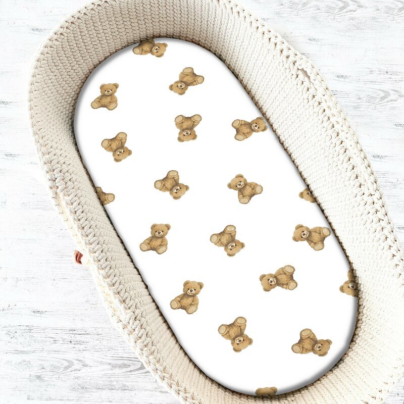 Qmini Cearceaf cu elastic pentru landou carucior si cosulet dimensiune 80x35 cm din bumbac Teddy Toys