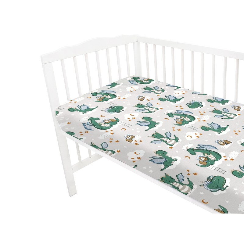 Qmini Cearceaf cu elastic pentru patut 120X60 cm din bumbac Dragons Gray