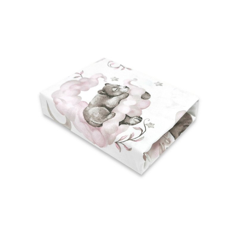 Qmini Cearceaf cu elastic pentru patut 120x60 cm din bumbac Teddy Bear and Friends Pink