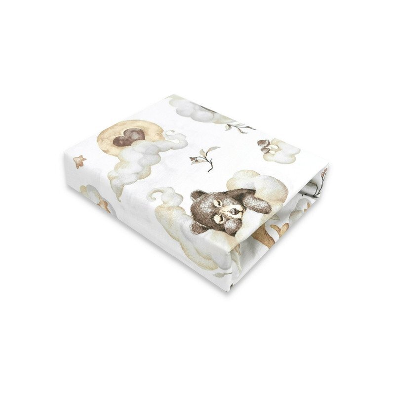 Qmini Cearceaf cu elastic pentru patut 140X70 cm din bumbac Teddy Bear and Friends Beige