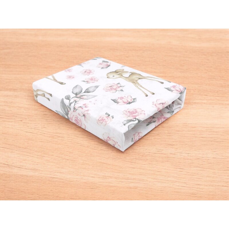 Qmini Cearceaf cu elastic pentru patut co-sleeper Aurora 76x43 cm Sweet Deer pink
