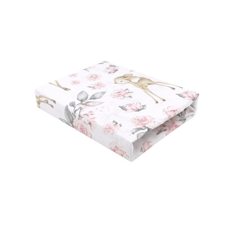 Qmini Cearceaf cu elastic pentru patut co-sleeper Aurora 76x43 cm Sweet Deer pink