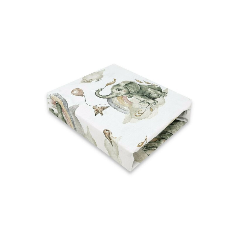 Qmini Cearceaf cu elastic pentru patut co-sleeper Theo 85x46 cm din bumbac Elephants on Rainbow