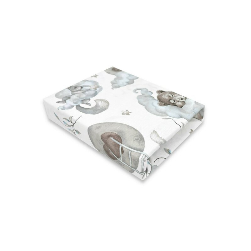 Qmini Cearceaf cu elastic pentru patut co-sleeper Theo 85x46 cm din bumbac Teddy Bear and Friends