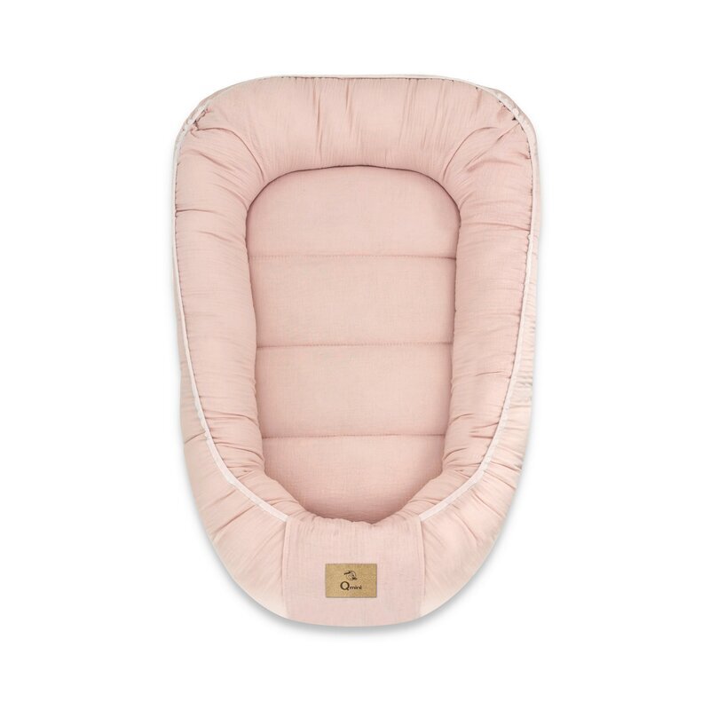 Qmini Cosulet pentru bebelusi Powder Pink Baby Nest 55x75 cm husa din muselina dubla