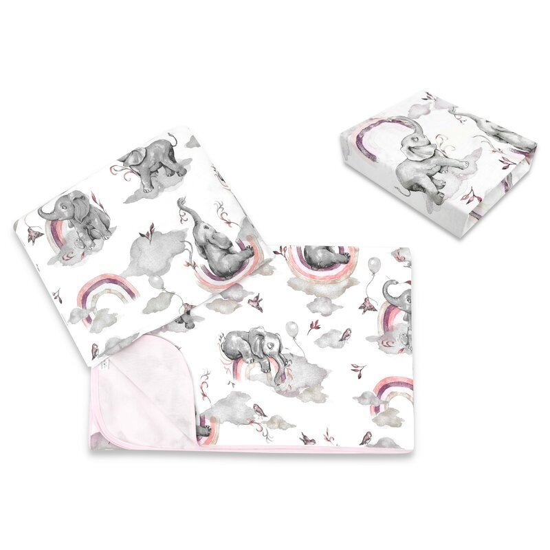 Qmini Lenjerie pat junior cu 3 piese 160x80 cm din bumbac Elephants on Rainbow Pink