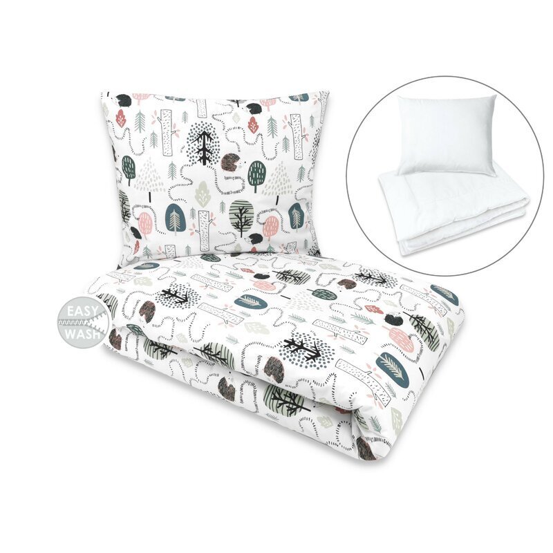 Qmini Lenjerie pat junior cu 4 piese din bumbac 160x100 cm Hedgehog