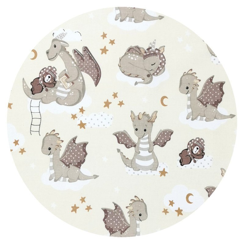 Qmini Lenjerie patut 3 piese cu protectie laterala 120x60 cm Dragons Beige