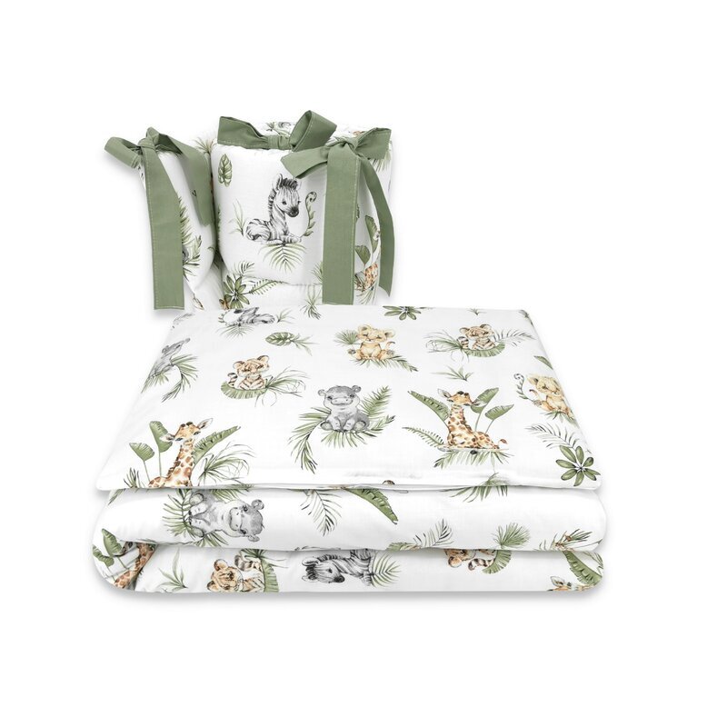 Qmini Lenjerie patut 3 piese cu protectie laterala 120x60 cm Safari