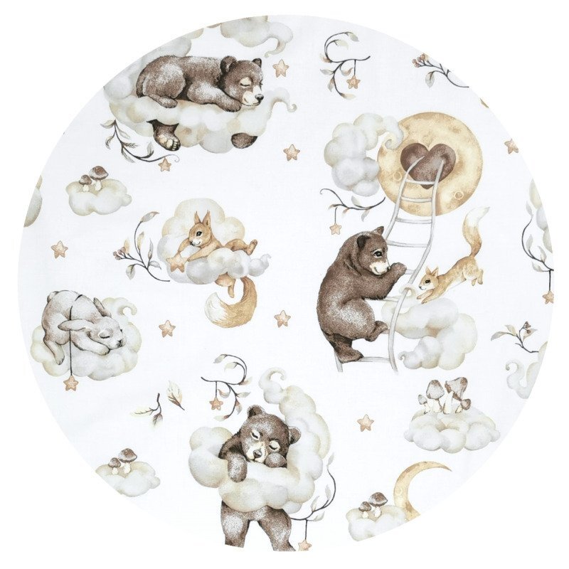 Qmini Lenjerie patut 3 piese cu protectie laterala 120x60 cm Teddy Bear and Friends Beige