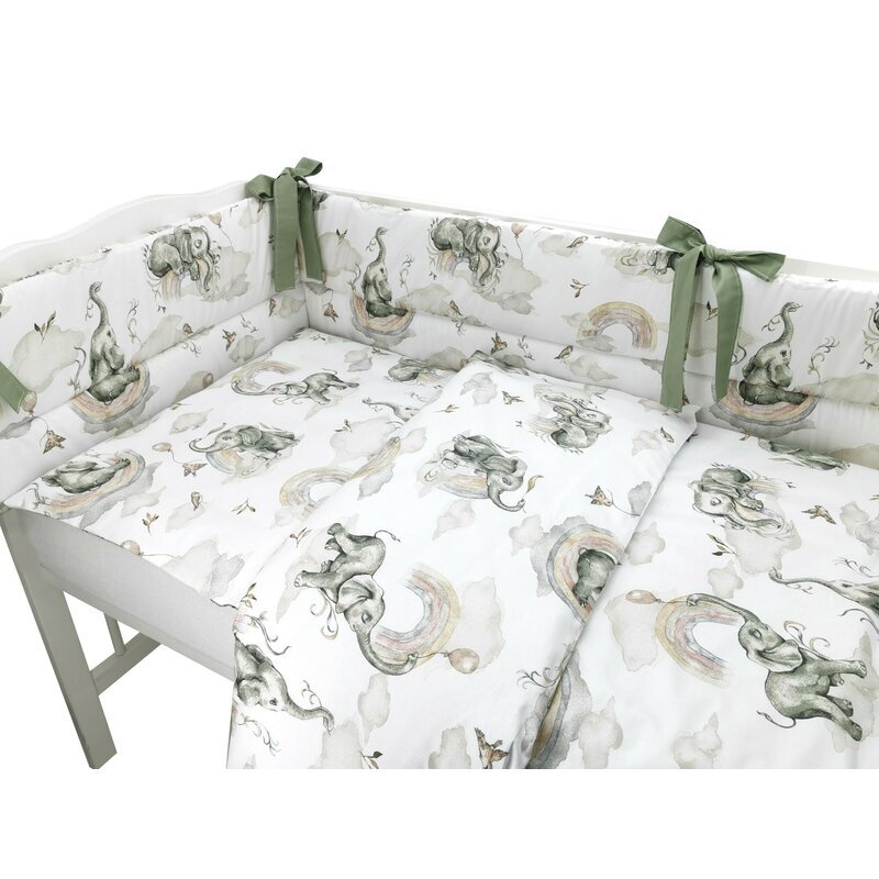 Qmini Lenjerie patut 3 piese cu protectie laterala 140x70 cm Elephants on Rainbow