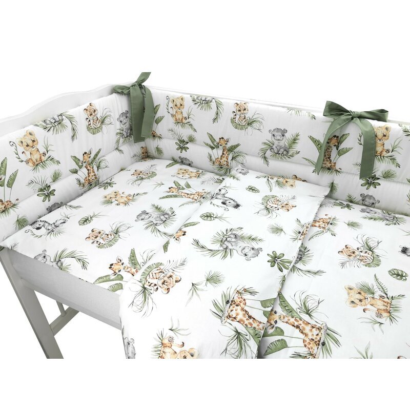 Qmini Lenjerie patut 3 piese cu protectie laterala 140x70 cm Safari