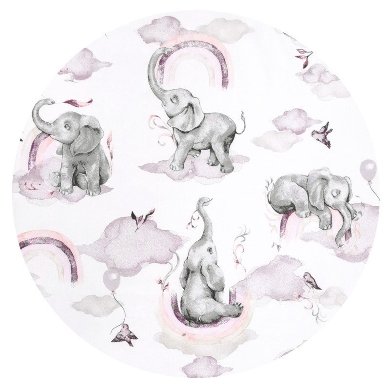 Qmini Lenjerie patut 3 piese cu protectie laterala din bumbac 140x70 cm Elephants on Rainbow Pink