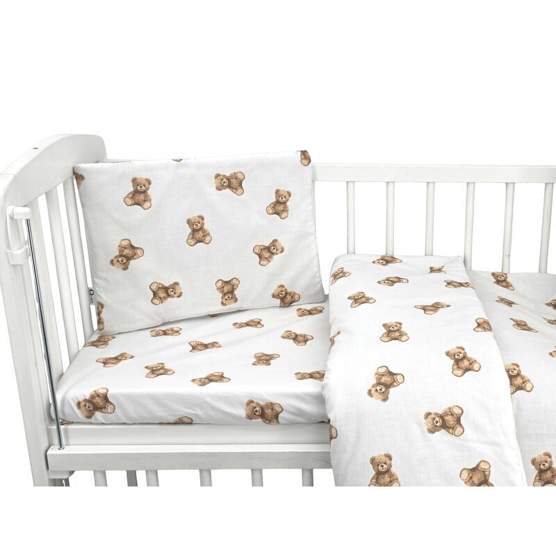 Qmini Lenjerie patut cu 3 piese Aurora Teddy Toys pentru co-sleeper din bumbac certificat Oeko Tex Standard 100