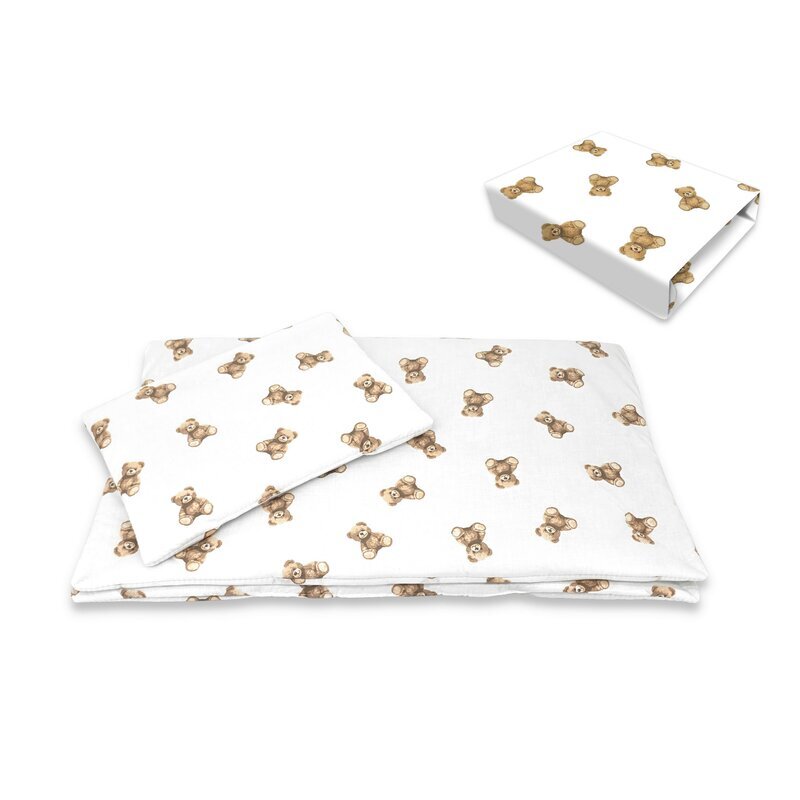Qmini Lenjerie patut cu 3 piese Aurora Teddy Toys pentru co-sleeper din bumbac certificat Oeko Tex Standard 100