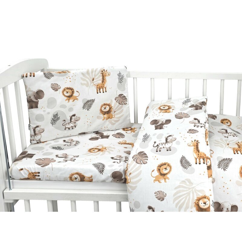 Qmini Lenjerie patut cu 3 piese Aurora Time for Safari pentru co-sleeper din bumbac certificat Oeko Tex Standard 100