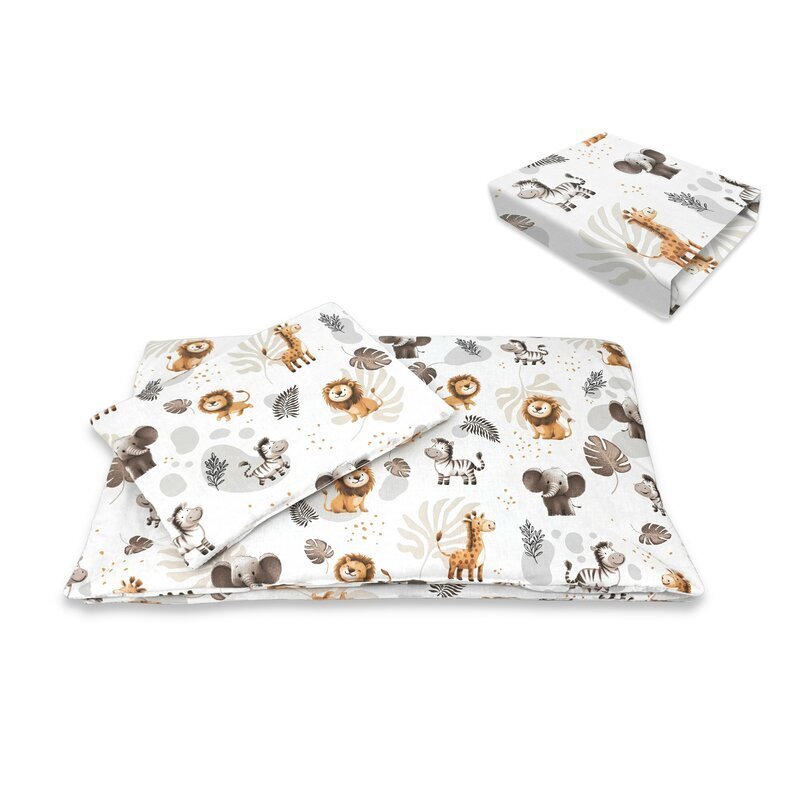Qmini Lenjerie patut cu 3 piese Aurora Time for Safari pentru co-sleeper din bumbac certificat Oeko Tex Standard 100