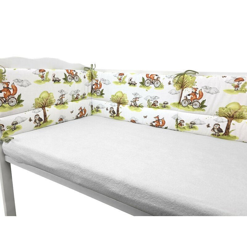 Qmini Lenjerie pentru patut Fox on bikes Natural cu 3 piese 120x60 cm protectie laterala din bumbac