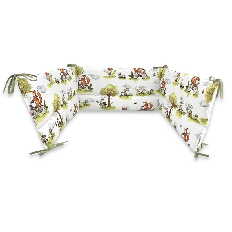 Qmini Lenjerie pentru patut Fox on bikes Natural cu 3 piese 120x60 cm protectie laterala din bumbac