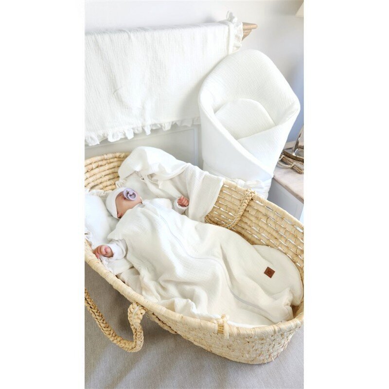 Qmini Paturica de infasat Cream din muselina dubla inchidere cu panglica 75x75 cm