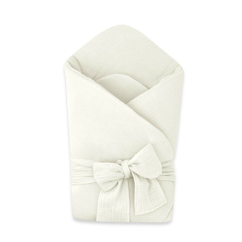 Qmini Paturica de infasat Cream din muselina dubla inchidere cu panglica 75x75 cm