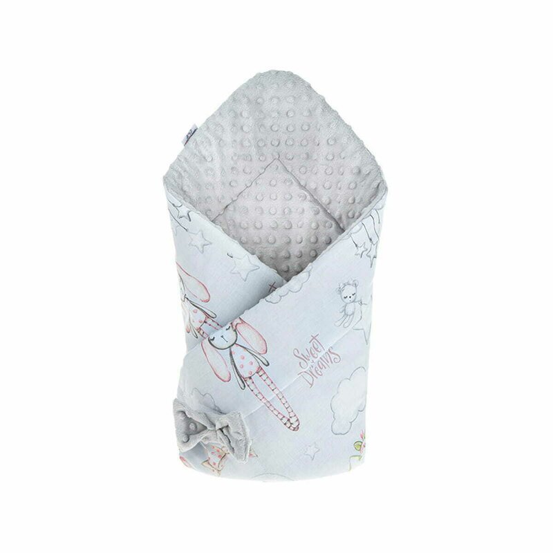Qmini Paturica de infasat cu fata dubla Minky Wrap nou-nascut din bumbac 80x80 cm Rabbit Night