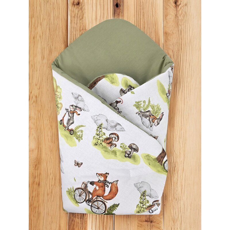 Qmini Paturica de infasat Fox on bikes Natural cu doua fete multiple utilizari inchidere arici velcro 75x75 cm din bumbac