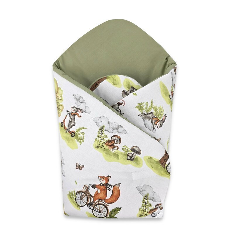 Qmini Paturica de infasat Fox on bikes Natural cu doua fete multiple utilizari inchidere arici velcro 75x75 cm din bumbac