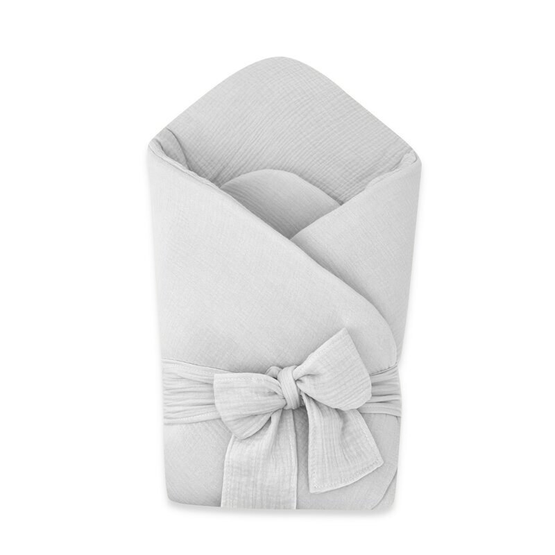 Qmini Paturica de infasat Gray din muselina dubla inchidere cu panglica 75x75 cm