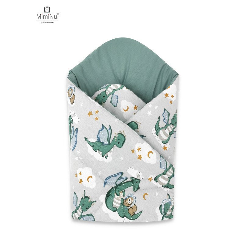 Qmini Paturica de infasat multifunctionala 75x75 cm din bumbac Dragons Gray