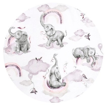 Qmini Paturica de infasat multifunctionala 75x75 cm din bumbac Elephants on Rainbow Pink