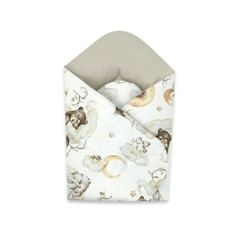 Qmini Paturica de infasat multifunctionala 75x75 cm din bumbac Teddy Bear and Friends Beige