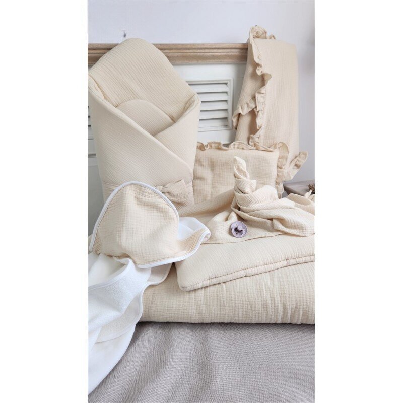 Qmini Paturica de infasat Warm Beige din muselina dubla inchidere cu panglica 75x75 cm