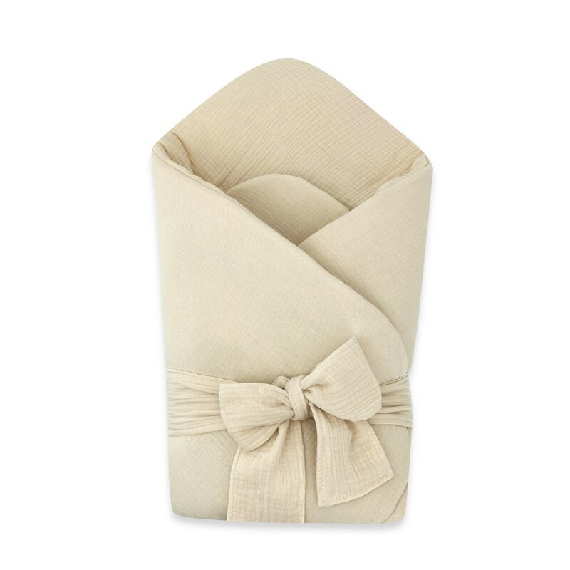 Qmini Paturica de infasat Warm Beige din muselina dubla inchidere cu panglica 75x75 cm