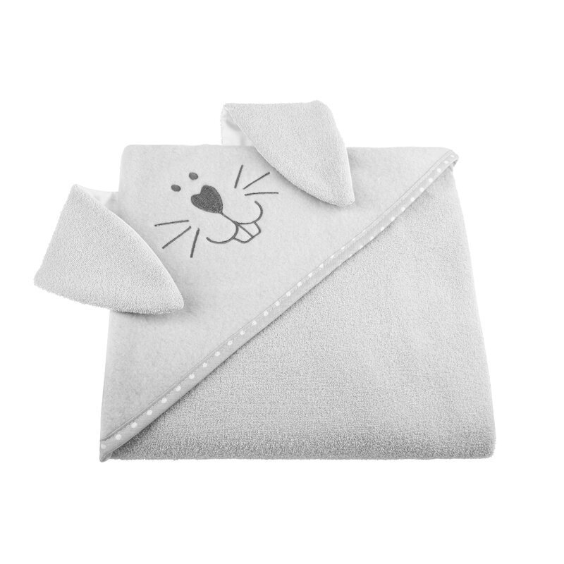 Qmini Prosop cu gluga cu urechi din bumbac 80x80 cm Gray Rabbit