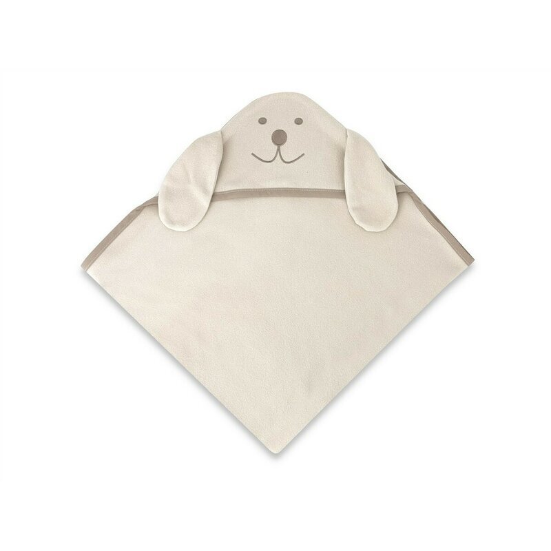 Qmini Prosop cu gluga Eared Bear Beige cu broderie si urechi 100x100 cm din tricot termo-terry din bambus
