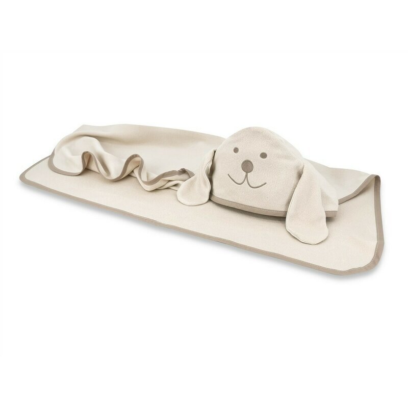 Qmini Prosop cu gluga Eared Bear Beige cu broderie si urechi 100x100 cm din tricot termo-terry din bambus