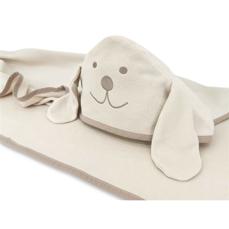 Qmini Prosop cu gluga Eared Bear Beige cu broderie si urechi 100x100 cm din tricot termo-terry din bambus