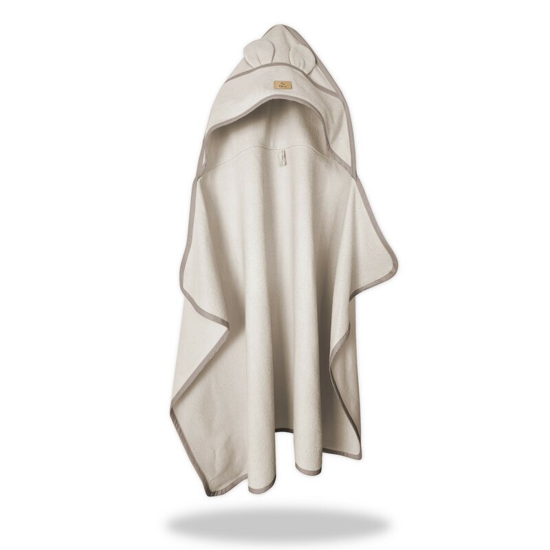 Qmini Prosop cu gluga pentru juniori Beige cu urechi si agatatoare 120x85cm tricot termo-terry din bambus