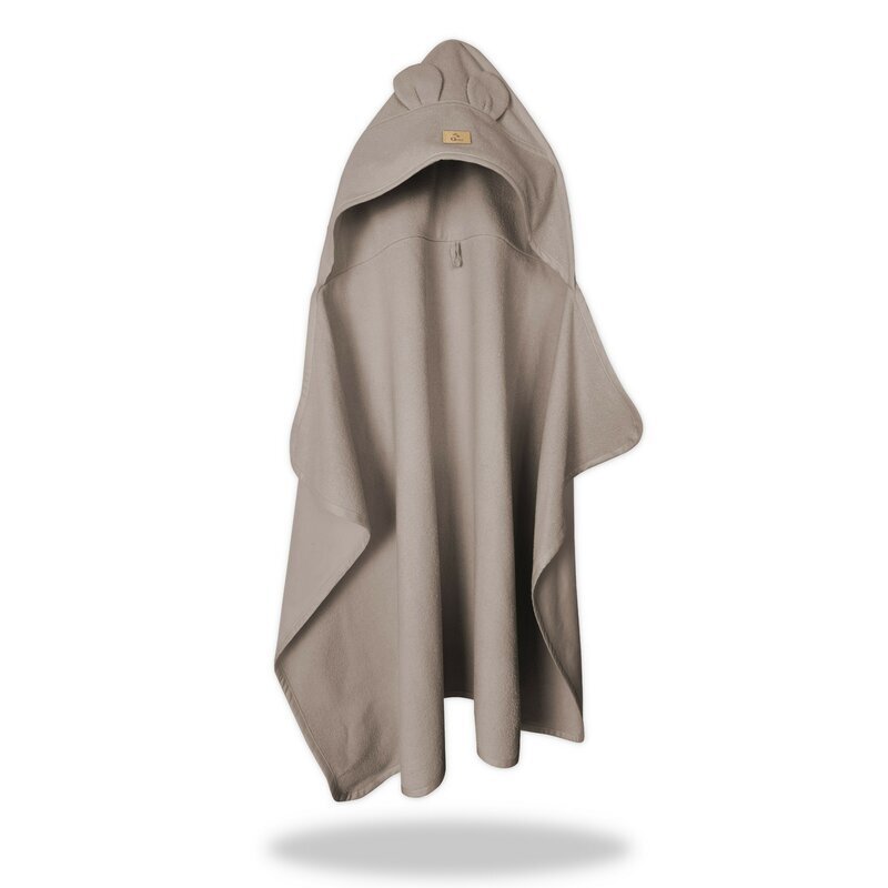 Qmini Prosop cu gluga pentru juniori Mocha cu urechi si agatatoare 120x85cm tricot termo-terry din bambus