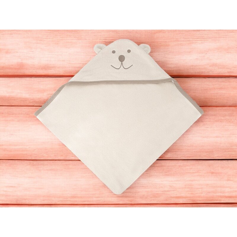 Qmini Prosop cu gluga Teddy Bear Beige cu broderie si urechi 100x100 cm din tricot termo-terry din bambus