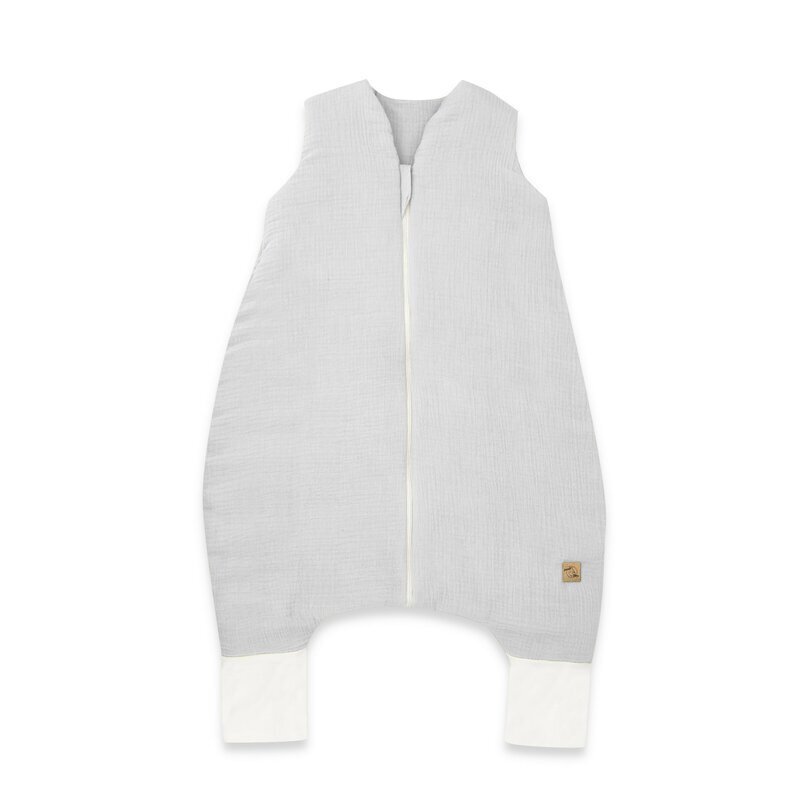 Qmini Sac de dormit Gray cu picioruse de iarna din muselina dubla cu fermoar pe mijloc 90 cm S