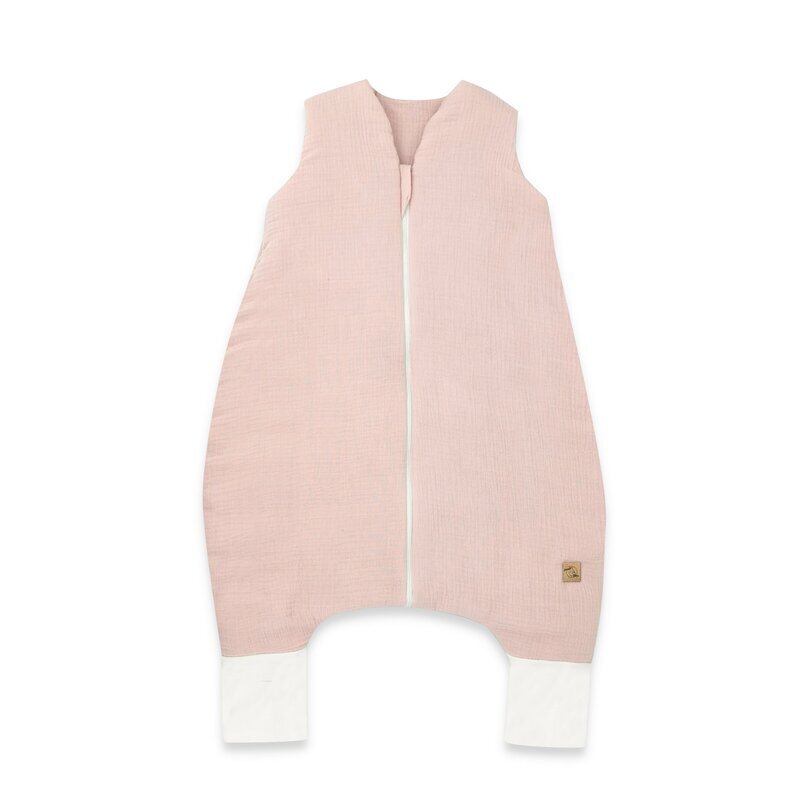 Qmini Sac de dormit Powder Pink cu picioruse de iarna din muselina dubla cu fermoar pe mijloc 90 cm S