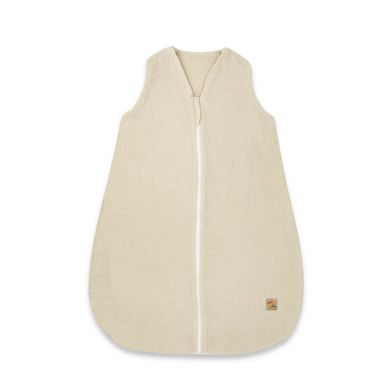 Qmini Sac de dormit Warm Beige cu fermoar de iarna din muselina dubla 70 cm